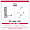 Corbin Russwin ML2003 NSN Classroom Mortise Lockset | Grade 1 UL Listed
