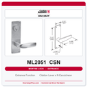 Corbin Russwin ML2051 CSN Entrance or Office Mortise Lockset | Grade 1 Commercial