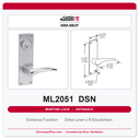Corbin Russwin ML2051 DSN Entrance or Office Mortise Lockset | Grade 1 Commercial