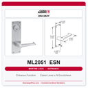 Corbin Russwin ML2051 ESN Entrance or Office Mortise Lockset | Grade 1 Commercial