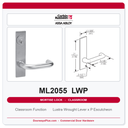 Corbin Russwin ML2055 LWP Classroom Mortise Lockset | Grade 1 UL Fire Rated