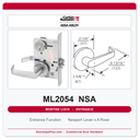 Corbin Russwin ML2054 NSA Entrance or Office Mortise Lockset | Grade 1 Commercial
