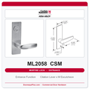 Corbin Russwin ML2058 CSM Entrance or Office Holdback Mortise Lockset | Grade 1 Commercial