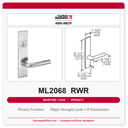 Corbin Russwin ML2068 RWR Privacy or Apartment Mortise Lockset | Grade 1 Commercial