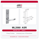 Corbin Russwin ML2068 ASR Privacy or Apartment Mortise Lockset | Grade 1 Commercial