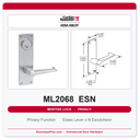 Corbin Russwin ML2068 ESN Privacy or Apartment Mortise Lockset | Grade 1 Commercial