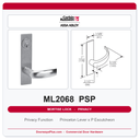 Corbin Russwin ML2068 PSP Privacy or Apartment Mortise Lockset | Grade 1 Commercial