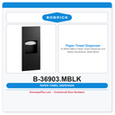 Bobrick B-36903.MBLK Paper Towel Dispenser and Waste Receptacle, Matte Black