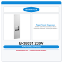 Bobrick B-38031 230V Recessed Paper Towel Dispenser/Automatic Hand Dryer/Waste Bin