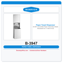 Bobrick B-3947 Convertible Paper Towel Disp./Waste Receptacle for 4" Wall-18-Gal.