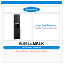Bobrick B-9944.MBLK Semi-Recessed Paper Towel Dispenser & Waste Receptacle, Matte Black, 8.5-Gal