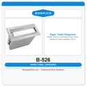 Bobrick B-526 TrimLine Countertop Paper Towel Dispenser, Satin Stainless, 300 C-Fold/Multifold