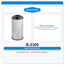 Bobrick B-2300 Floor-Standing Waste Receptacle – 18-Gal., Black Dome Top, Satin SS