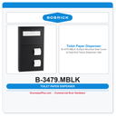 Bobrick B-3479.MBLK Surface-Mounted Seat Cover & Dual-Roll Tissue Dispenser, Matte Black