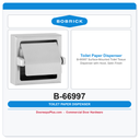 Bobrick B-66997 Surface-Mounted Toilet Tissue Dispenser with Hood, Satin Finish
