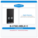 Bobrick B-37063.MBLK C Recessed Napkin / Tampon Vendor, Free Vend Operation, Matte Black