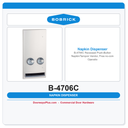 Bobrick B-4706C Recessed Push-Button Napkin/Tampon Vendor, Free no-coin Operation