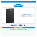 Bobrick B-3513.MBLK Recessed Sanitary Napkin Disposal, 0.6-Gal., TrimLineSeries, Matte Black