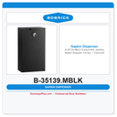 Bobrick B-35139.MBLK Surface-Mounted Sanitary Napkin Disposal, 0.6-Gal., TrimLineSeries, Matte Black
