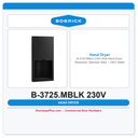 Bobrick B-3725.MBLK 230V ADA Hand Dryer, Recessed, Stainless Steel – 230V, Matte Black