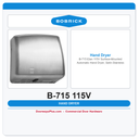 Bobrick B-715 Elan 115V Surface-Mounted Automatic Hand Dryer, Satin Stainless