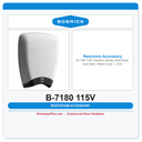 Bobrick B-7180 115V QuietDry Series, ADA Dryer, Surf.-Mtd., White Cover – 115V