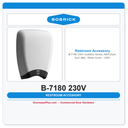 Bobrick B-7180 230V QuietDry Series, ADA Dryer, Surf.-Mtd., White Cover – 230V