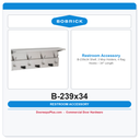 Bobrick B-239x34 Shelf, 3 Mop Holders, 4 Rag Hooks – 34" Length