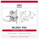 Corbin Russwin ML2024 PSA Entrance or Storeroom Mortise Lockset | Grade 1 Commercial