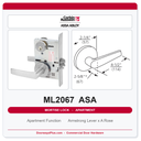 Corbin Russwin ML2067 ASA Apartment or Dormitory Mortise Lockset | Grade 1 Commercial