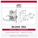 Corbin Russwin ML2049 NSA Storeroom Deadbolt Mortise Lockset | Grade 1 Commercial