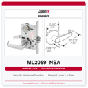 Corbin Russwin ML2059 NSA Security Storeroom Mortise Lockset | Grade 1 Commercial
