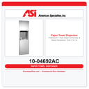ASI 10-04692AC Traditional™ Auto Roll Paper Towel Dispenser & Waste Receptacle – Recessed, 17 Gal., 110-240V