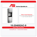 ASI 10-204692AC-9 Roval™ Auto Roll Paper Towel Dispenser & 17.8 Gal. Waste Receptacle – 110-240V Surface Mounted