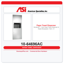 ASI 10-64696AC Simplicity™ Auto Roll Paper Towel Dispenser & Waste Receptacle – 110-240V, 9.9 gal., Recessed