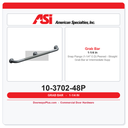 ASI 10-3702-48P Snap Flange (1-1/4" O.D) Peened - Straight Grab Bar w/ Intermediate Support, 48”