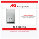 ASI 10-64684-50 Simplicity™ Recessed Dual Sanitary Napkin & Tampon Dispenser – 50¢ Operation