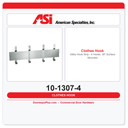 ASI 10-1307-4 Utility Hook Strip – 4 Hooks, 36" Surface Mounted