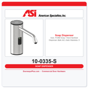 ASI 10-0335-S Auto, FOAM Soap / Hand Sanitizer Dispenser (Batt./AC) Satin Stainless, 50.7 oz., Vanity Mount