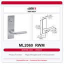 Corbin Russwin ML2060 RWM Privacy Mortise Latchset | Grade 1 Commercial