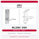 Corbin Russwin ML2060 DSN Privacy Mortise Latchset | Grade 1 Commercial