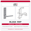 Corbin Russwin ML2020 RWP Privacy Bedroom or Bathroom Mortise Lockset | Grade 1 Commercial