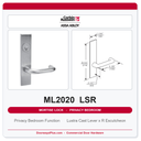 Corbin Russwin ML2020 LSR Privacy Bedroom or Bathroom Mortise Lockset | Grade 1 Commercial
