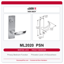 Corbin Russwin ML2020 PSN Privacy Bedroom or Bathroom Mortise Lockset | Grade 1 Commercial
