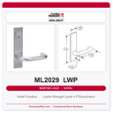 Corbin Russwin ML2029 LWP Hotel or Motel Mortise Lockset | Grade 1 Commercial