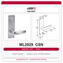 Corbin Russwin ML2029 CSN Hotel or Motel Mortise Lockset | Grade 1 Commercial