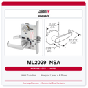 Corbin Russwin ML2029 NSA Hotel or Motel Mortise Lockset | Grade 1 Commercial
