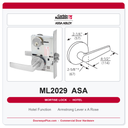 Corbin Russwin ML2029 ASA Hotel or Motel Mortise Lockset | Grade 1 Commercial