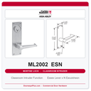 Corbin Russwin ML2002 ESN Classroom Intruder Mortise Lockset | Grade 1 Commercial