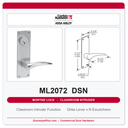 Corbin Russwin ML2072 DSN Classroom Intruder Mortise Lockset | Grade 1 Commercial